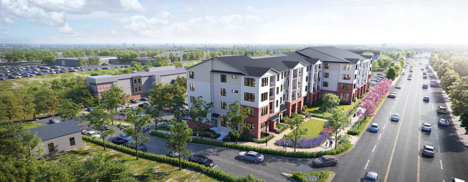 a street with cars and buildings along it