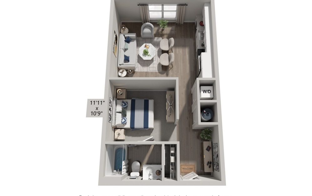 S1 - Studio floorplan layout with 1 bathroom and 643 square feet