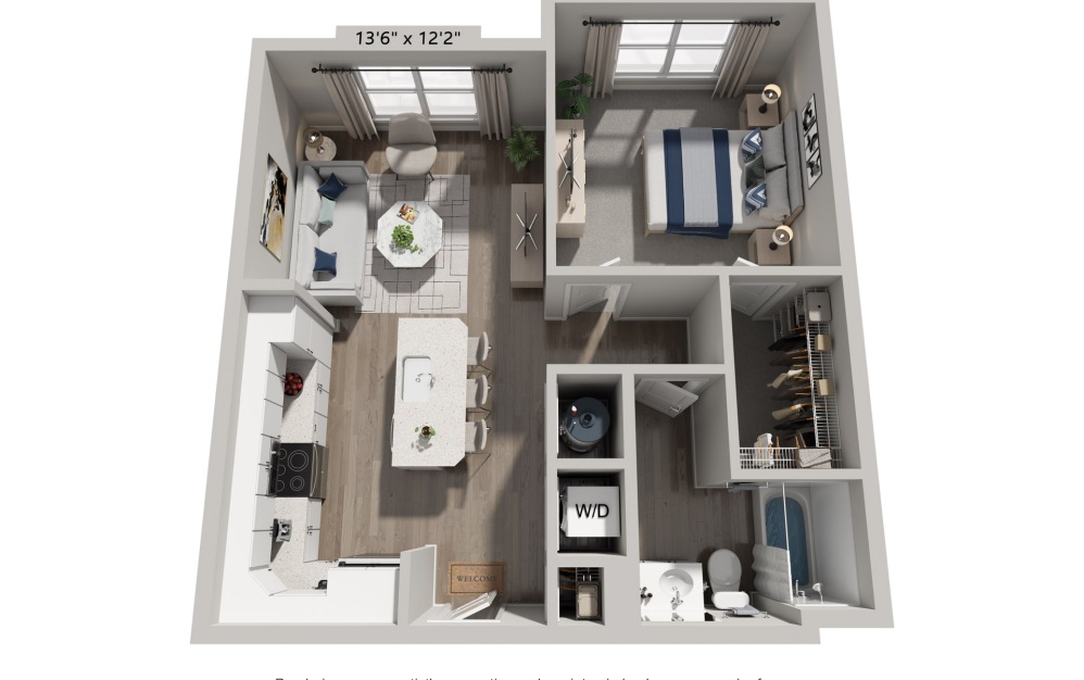 A1 - 1 bedroom floorplan layout with 1 bathroom and 835 square feet