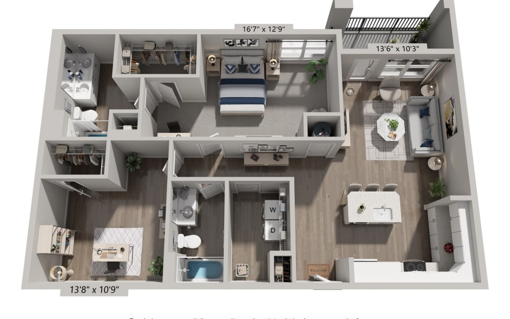 A2 - 1 bedroom floorplan layout with 1 bathroom and 982 square feet